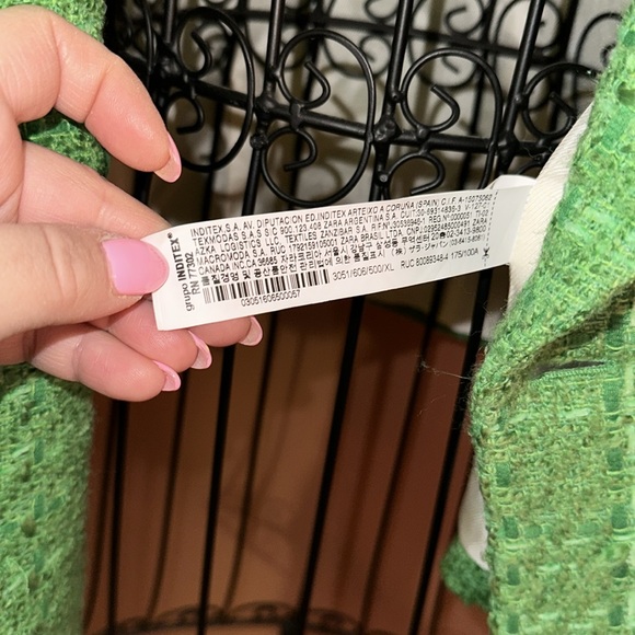 Zara Double Breasted Textured Weave Tweed Blazer Jacket Green - Picture 3 of 5